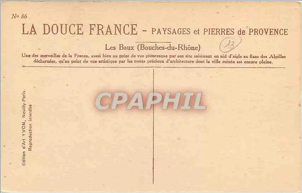 Les Baux (Bouches-du-Rhône) — Paisagens e Pedras da Provença — Edição de Arte YVON, Neully-sur-Marne - Verso