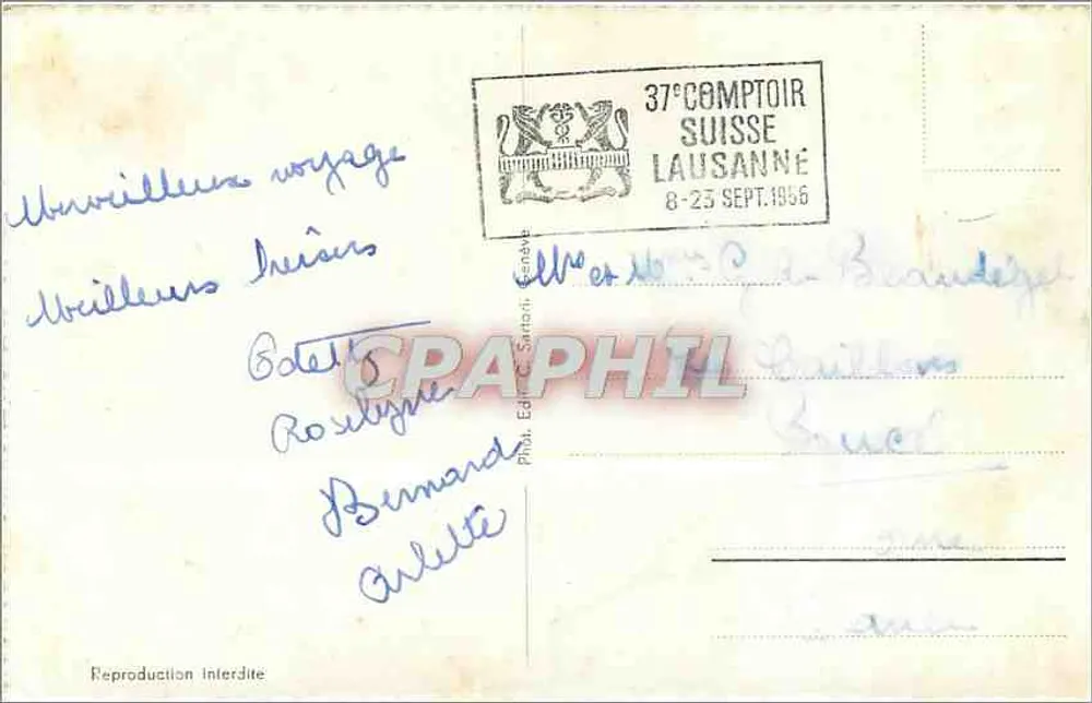 Lausanne, Torre e Praça Bel-Air — Bilhete postal antigo n°467, editor anônimo - Verso