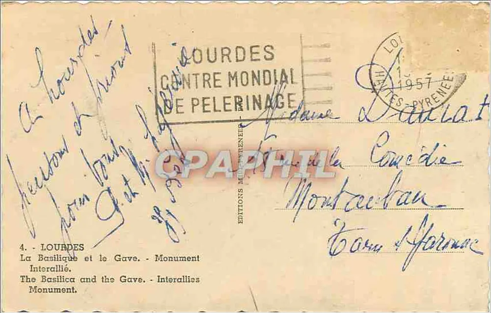 Louades — La Basilique et le Gave — Monument Interallié — Éditions Méditerranée - Verso
