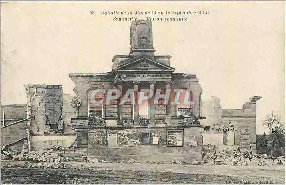 Schlacht an der Marne (6. bis 12. September 1914) — Sommeille — Zerstörtes Gemeindehaus - Vorderseite