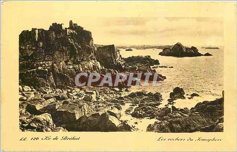 Ilha de Bréhat — Os rochedos do Témophore — LL 126 — Editor: ZEN ET NEUDELIN, RUE LECULLIER, PARIS - Frente