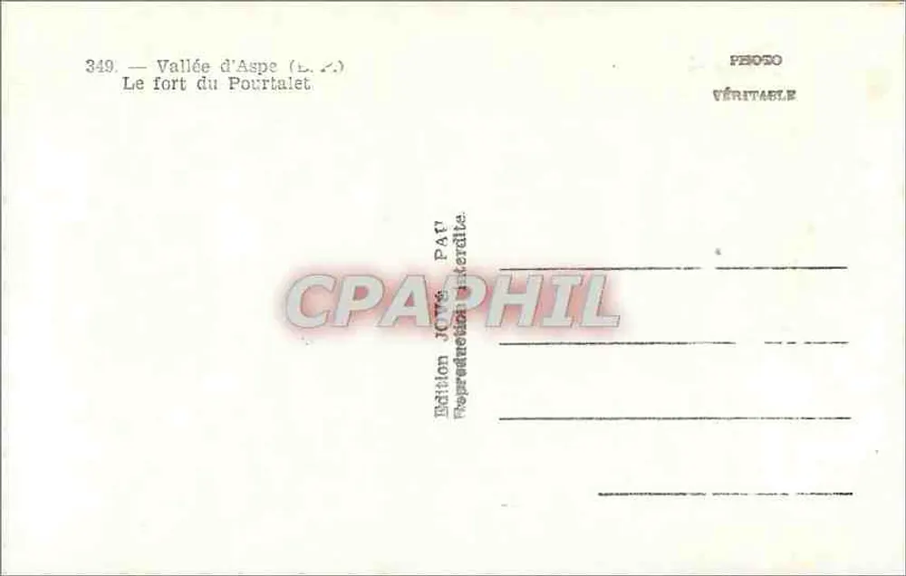 Fort do Pourtalet — Vale d'Aspe (L. R.) — Edição Jove, n° 349 - Verso