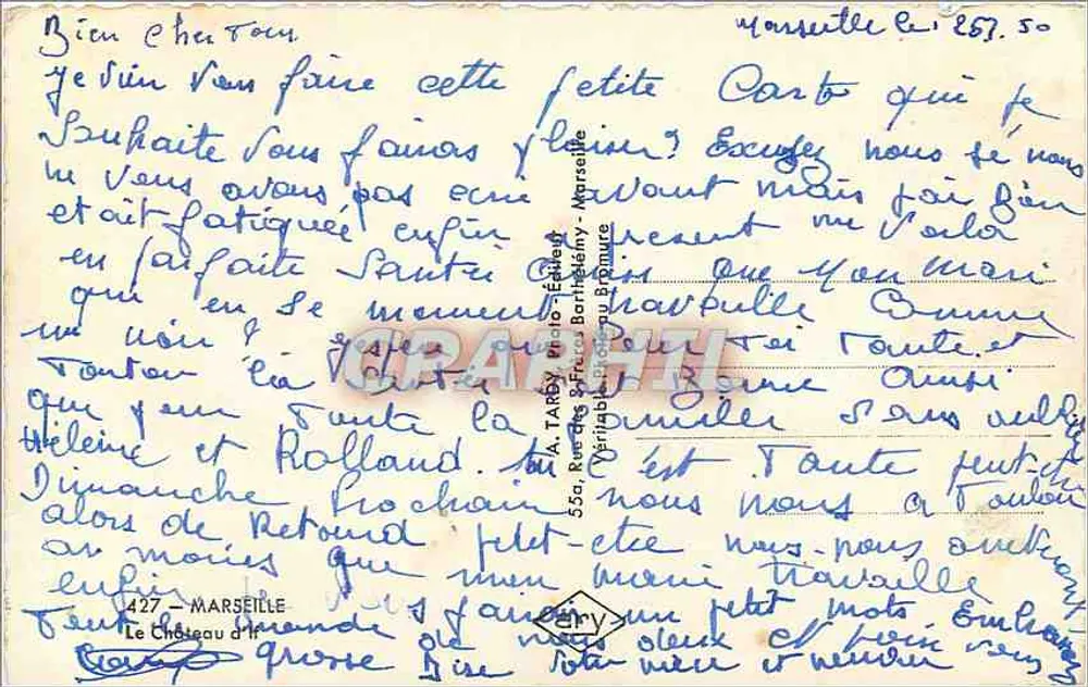 Castelo de If — ilha fortificada com farol — editor Tarby, n°427 - Verso