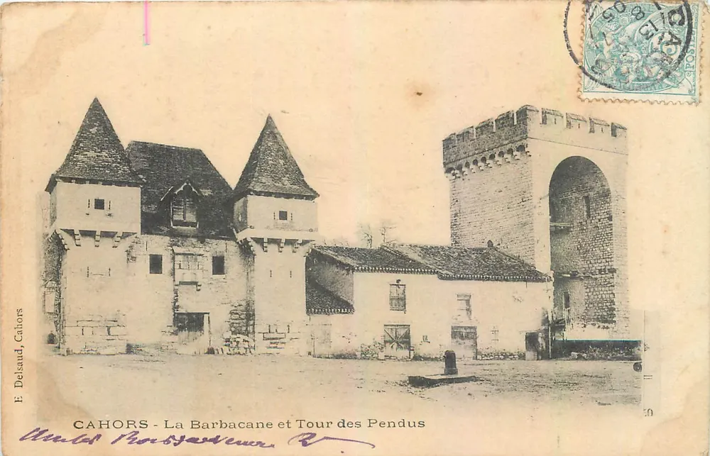 Cahors - La Barbacane e Torre dei Penduti — E. Delsand, Cahors - Recto