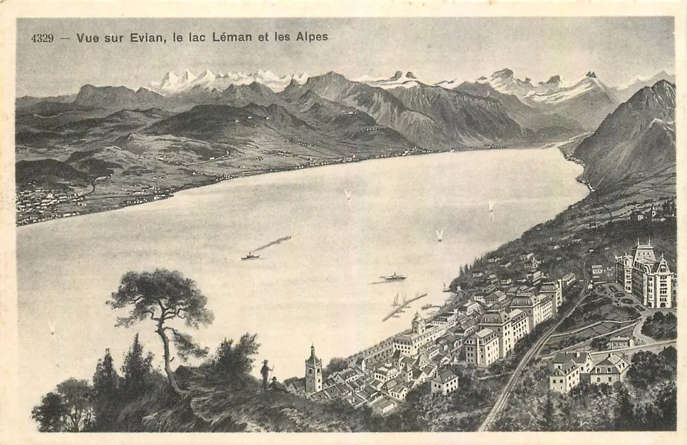 Vue sur Evian, le lac Léman et les Alpes — 4329 — Phototypie Co., Neuchâtel - Recto