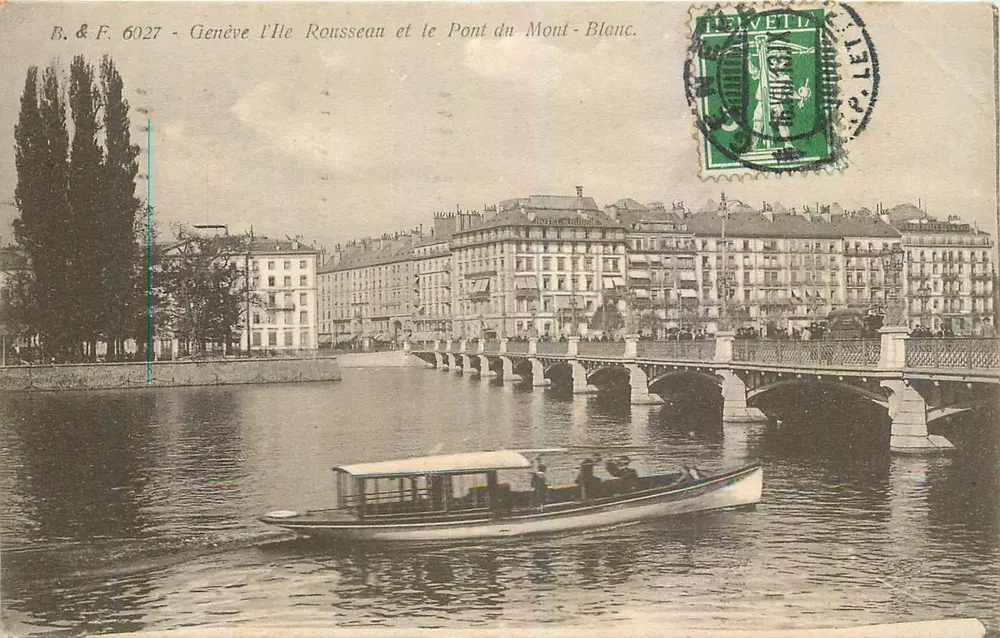 Genf — Île Rousseau und die Pont du Mont-Blanc — B. & F. 6027 - Vorderseite