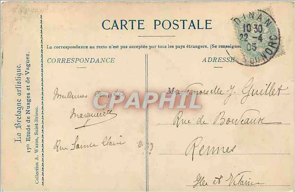 Estados de Nuvens e Ondas — A Bretanha artística — Coleção A. Warron, Saint-Brieuc - Verso