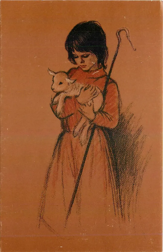 Menina segurando um cordeiro — desenho a pastel — n° 057/2 - Frente