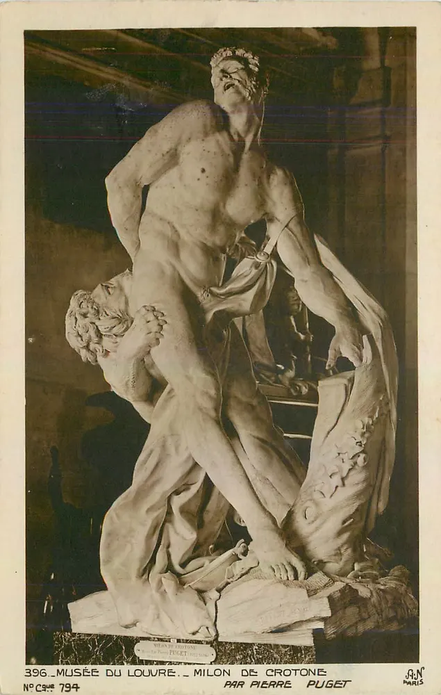 Milon de Crotoné — vista da estátua do museu do Louvre — por Pierre Puget — editor J.A.N. Paris, n° 396 - Frente