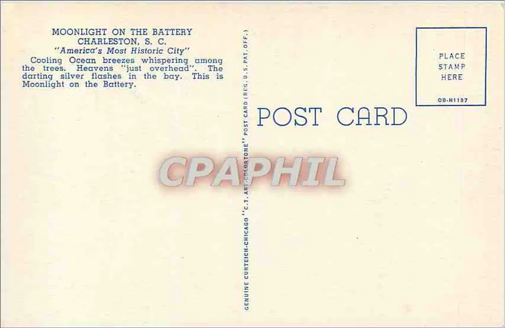 Cena sob a Lua na Battery, Charleston, S. C. — C.T.9 — editor C. T. Art Curtilic, Chicago - Verso