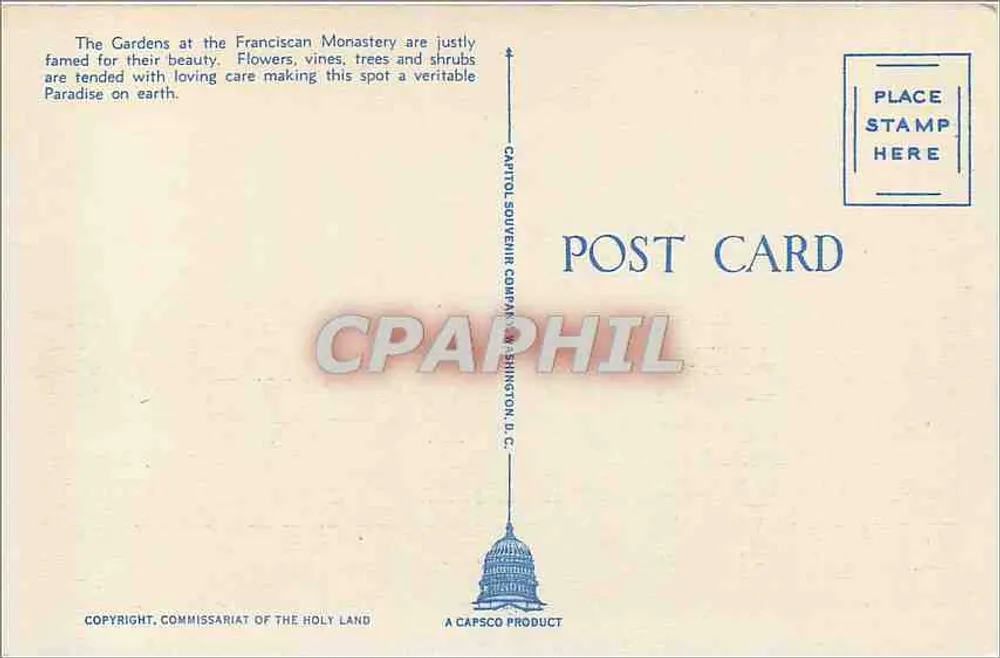 Vista of the Gardens — Franciscan Monastery — Capitol Souvenir Company, Washington D.C. — n° C620 - Verso