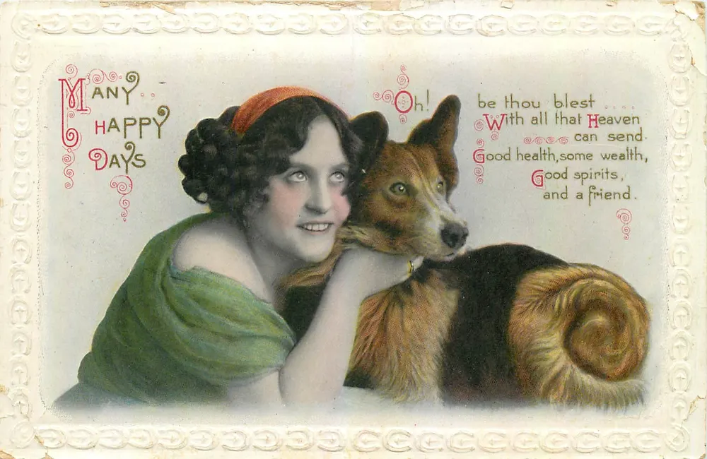 Femme et chien — scène de tendresse — éditeur 'Series 5018.B. Processed in Saxony' - Recto
