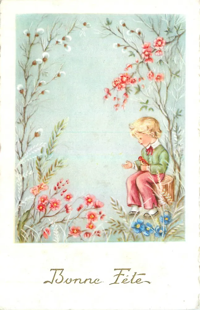 Criança em um jardim de primavera — carta de felicitações — M. D. Paris, série n°3.310 - Frente