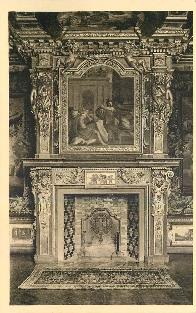 Cheverny (Loir-et-Cher) — Cheminée de la Chambre du Roi — Reproduction intérieure F. de Bertier - Recto
