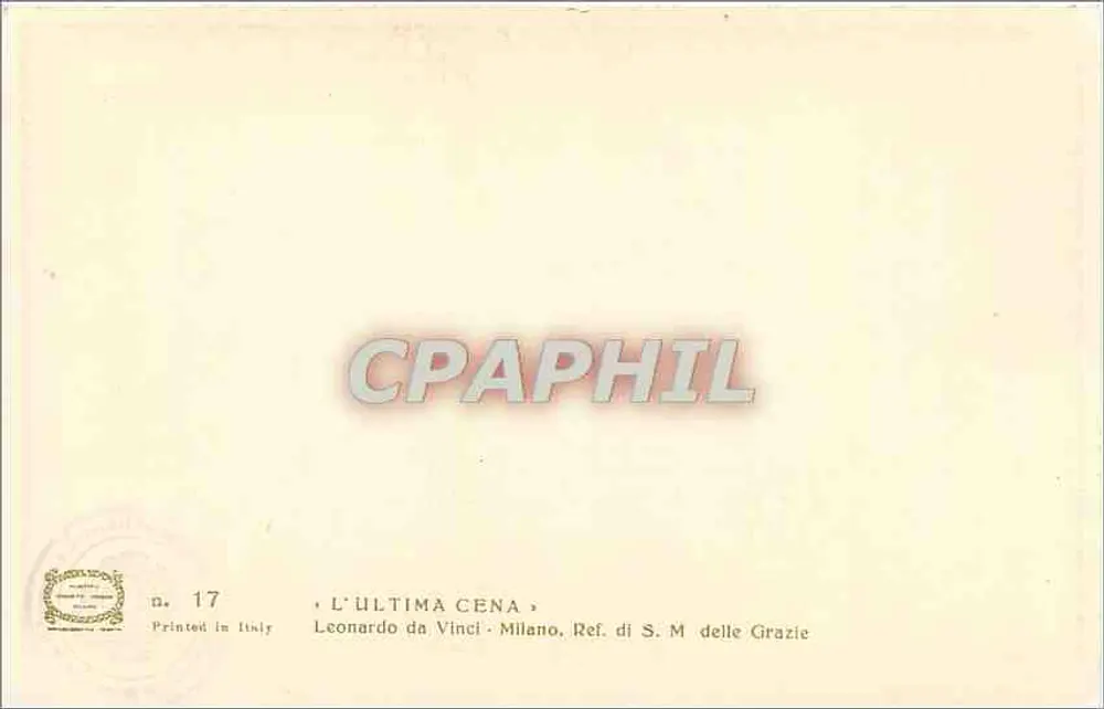 A Última Ceia — reprodução da pintura de Leonardo da Vinci — editada por S. M. delle Grazie, Milão - Verso