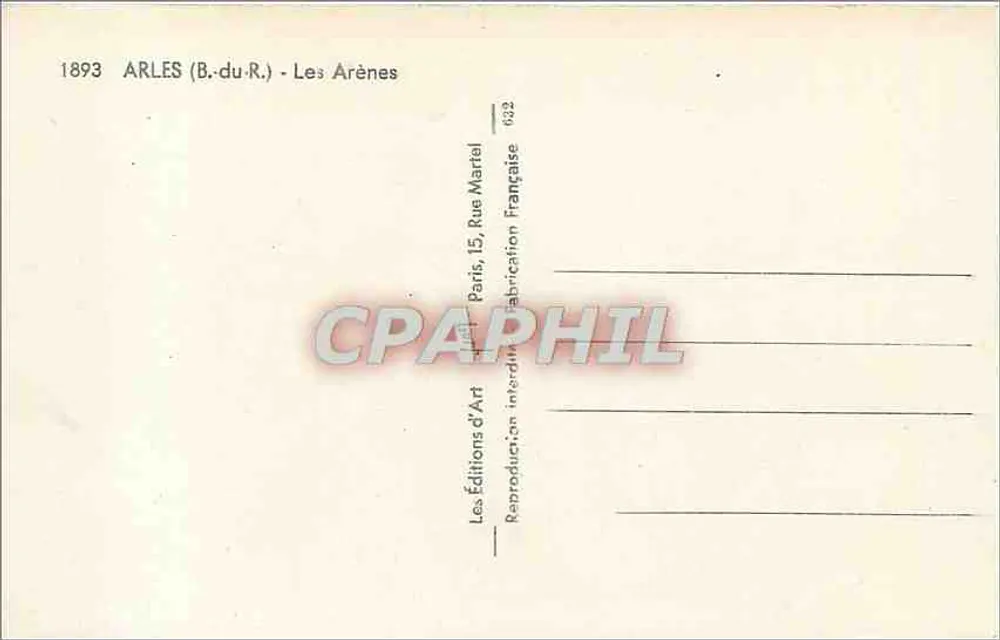 Arles (B.-du-R.) — Les Arènes — Les Éditions d'Art Martel, n° 632 - Verso