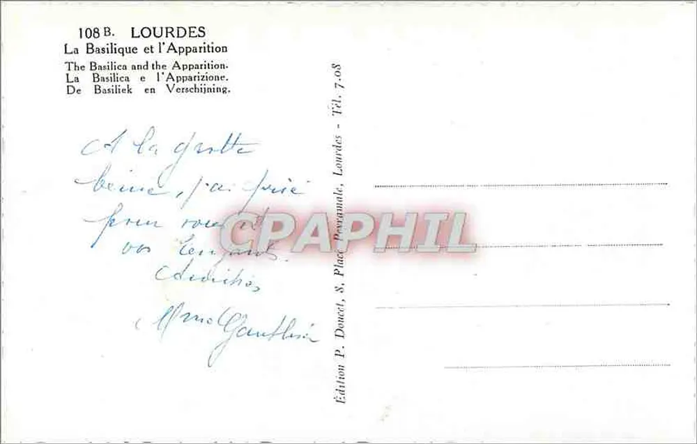 Lourdes — Aparição de Nossa Senhora — Edição P. Donnet, Lourdes - Verso
