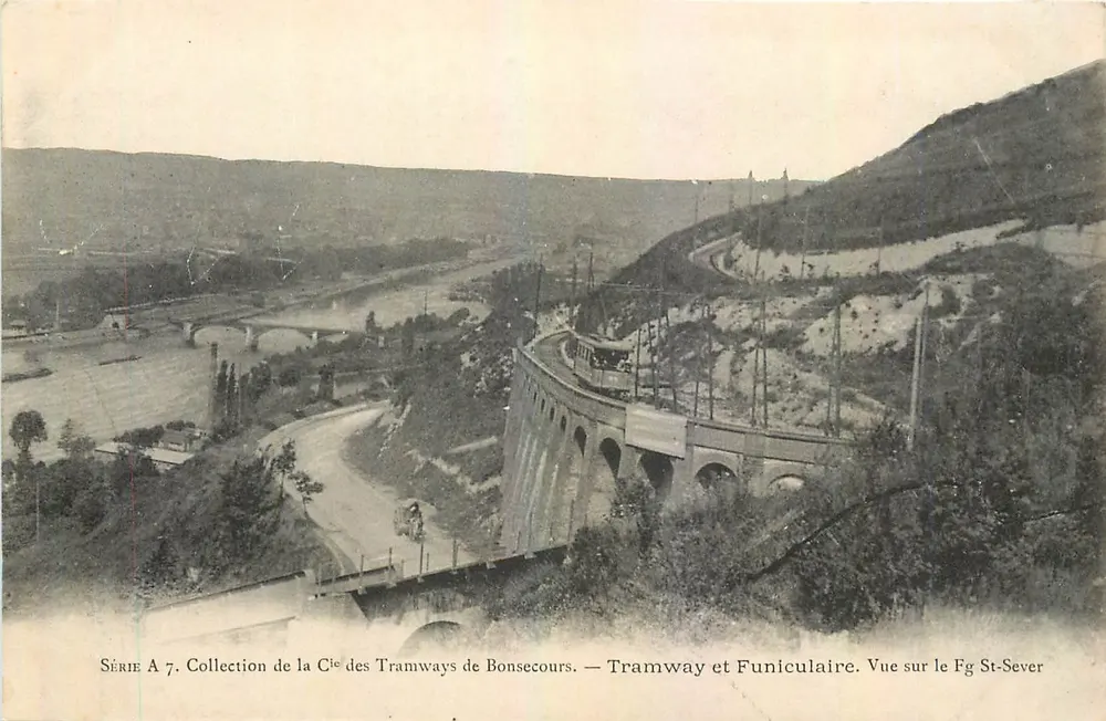 Vue sur le Fg St-Sever — Tramway et Funiculaire — Collection de la Cie des Tramways de Bonsecours, Série A 7 - Recto