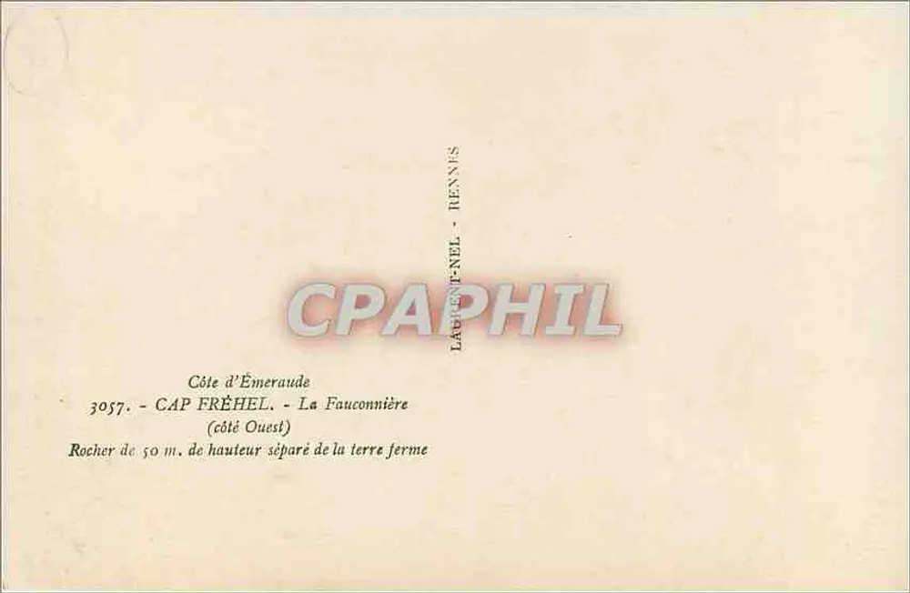 Cap Fréhel — La Fauconnière — Côte d'Émeraude — Rocher de 50 m. séparé de la terre ferme - Verso
