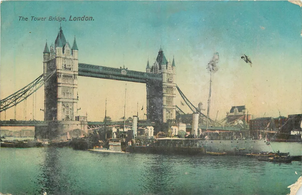 Most Tower w Londynie. — Stara pocztówka — wydawca nie widoczny - Awers