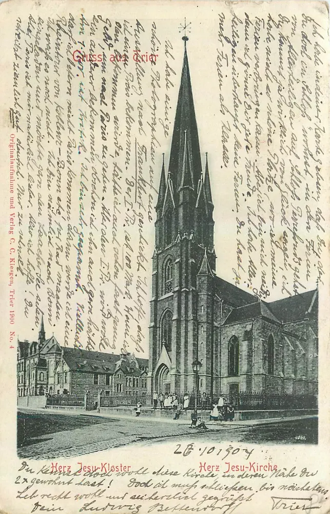 Trier — Herz-Jesu-Kirche avec clocher gothique — éditeur C. C. Kriegen, Trier, n°4 - Frente