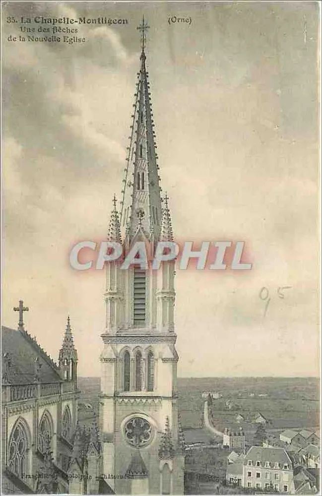 La Chapelle-Montligeon — Eine der Spitztürme der Neuen Kirche — Franchi & Cie, Châteauroux - Vorderseite