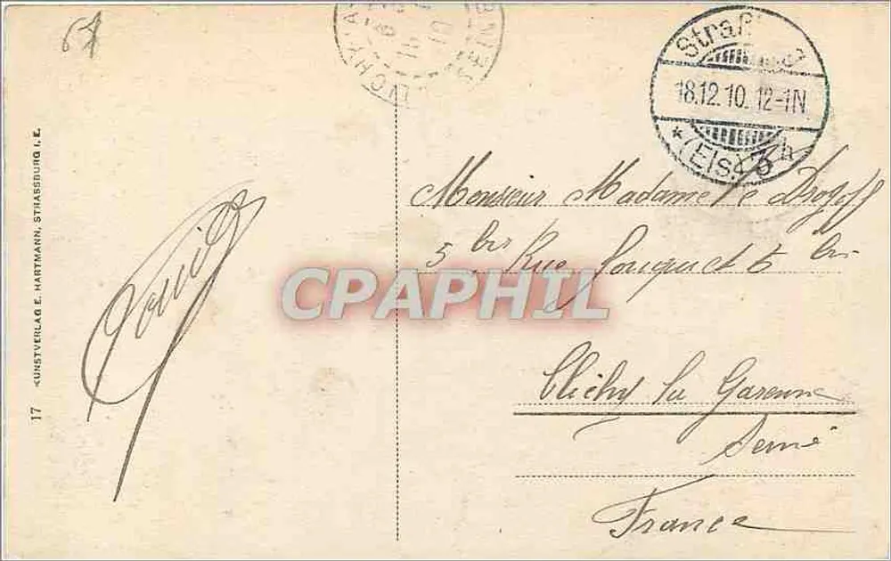 Estrasburgo I. E. - Palácio Imperial - Kaiserpalast — Kunstverlag E. Hartmann, n°17 - Verso