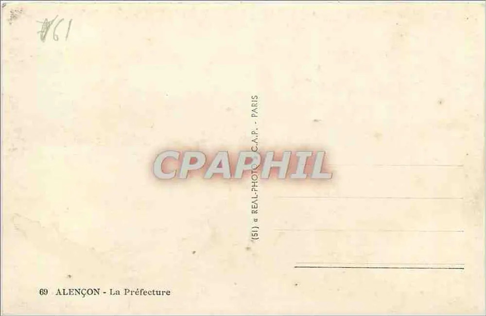 Alençon — A Prefeitura — editor C.A.P. n° 69 - Verso