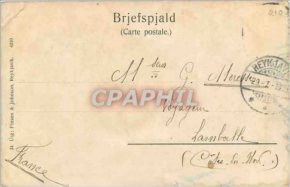 Reykjavík — Porto com barcos — editor Finsen & Johnson, n° 4210 - Verso