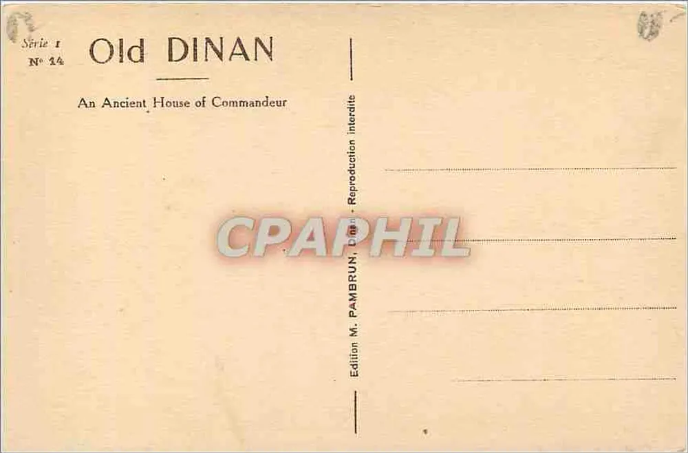 Dinan - Antiga Casa do Comandante — Série 1, N° 14, edição PAMBRUN - Verso