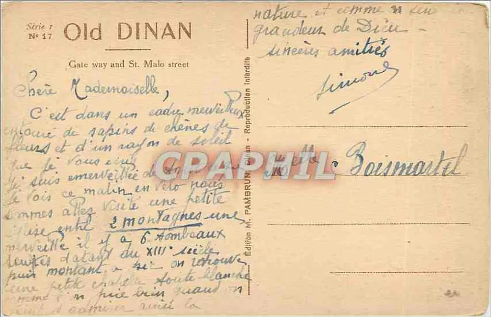 Dinan - Porta e Rua St-Malo — Edição M. Pambrun, série 17 - Verso