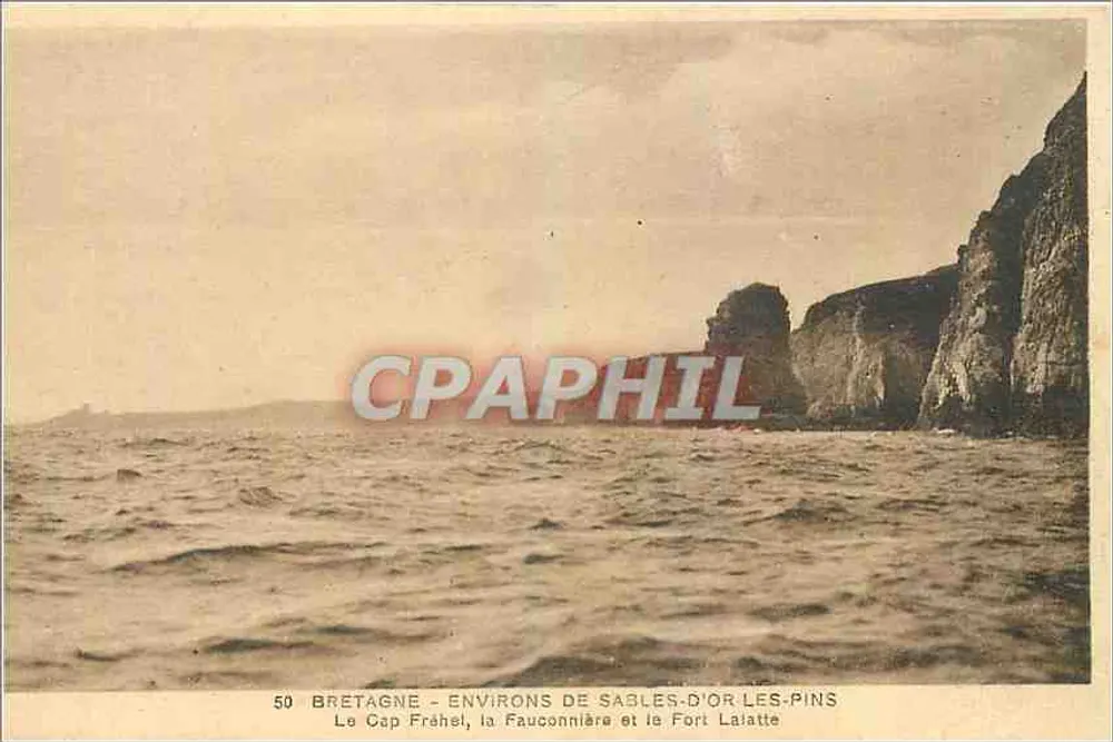 Bretanha - Arredores de Sables-d'Or-les-Pins — O Cabo Frâhel, a Fauconnière e a Fort Lalatte — G. Thaumoux, editor - Frente