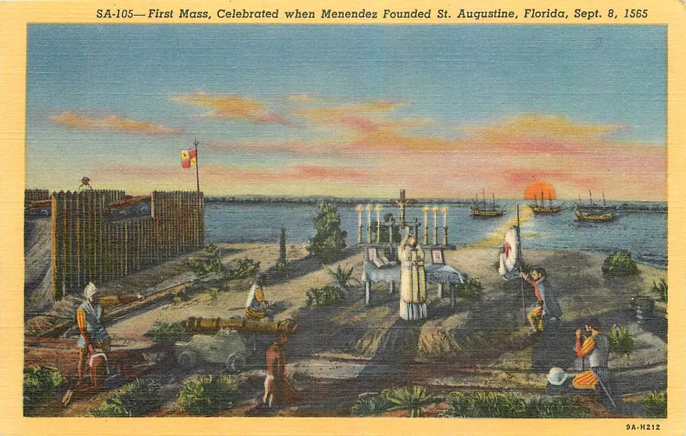 Eerste mis gevierd door Menéndez in St. Augustine, Florida — 8 september 1565 — uitgever Duval News Company, Jacksonville, Fla. - Voorkant
