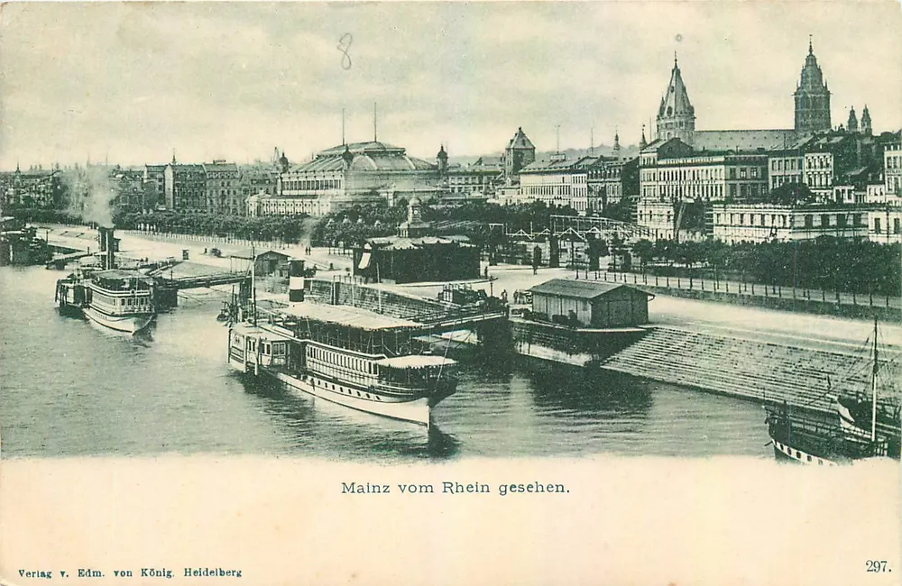 Mainz visto desde el Rin — vista de Mainz desde el Rin — Editorial v. Edm. von König, Heidelberg, n° 297 - Anverso