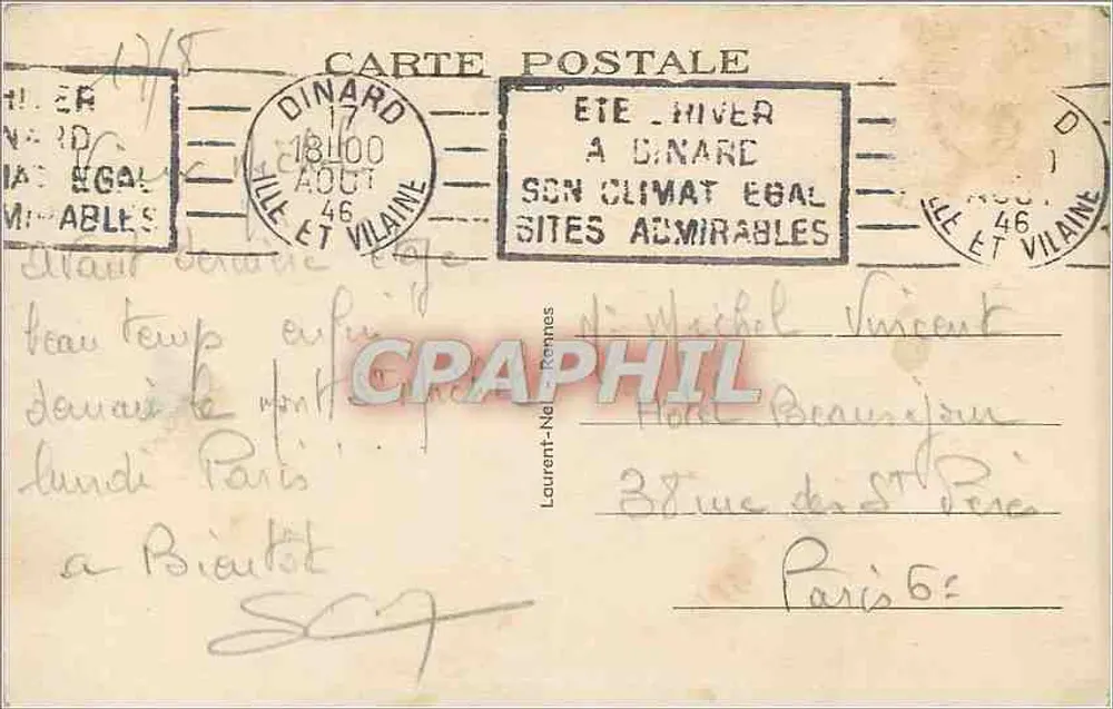 Dinard — A Praia da Écluse — Costa da Esmeralda — Editor não identificado, n° 1634 - Verso