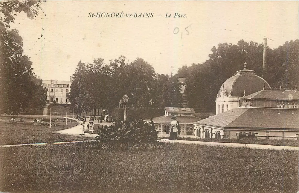 St-Honoré-les-Bains — O Parque. — MP Bourgeois Frères, Chalon-sur-Saône. - Frente