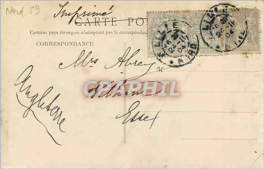 Lille — Vue générale — éditeur L. Abrey, n° 96 - Verso