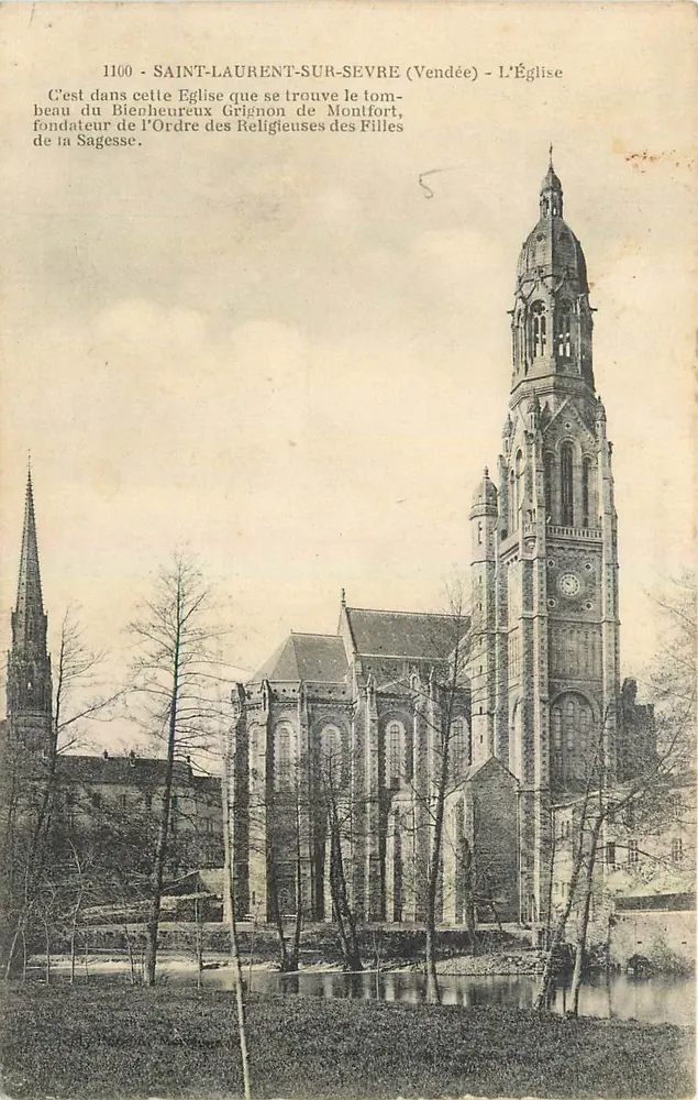 Saint-Laurent-sur-Sevre (Vendée) — The Church — Unknown Publisher, No. 1100 - Front