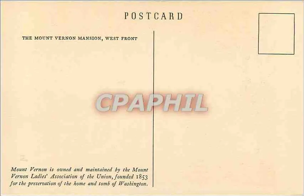 Mount Vernon Mansion — Westfront — M. V. L. A. 1949 - Achterkant