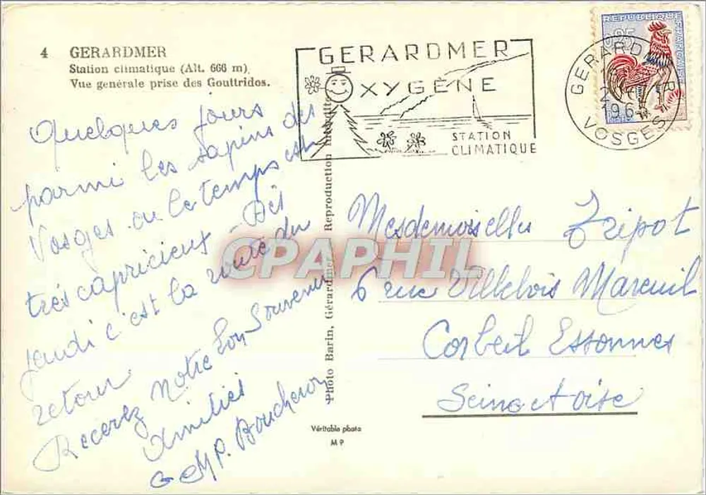 Gérardmer — Allgemeiner Blick von den Goultridos — Verlag Barin, Nr. 4 - Rückseite