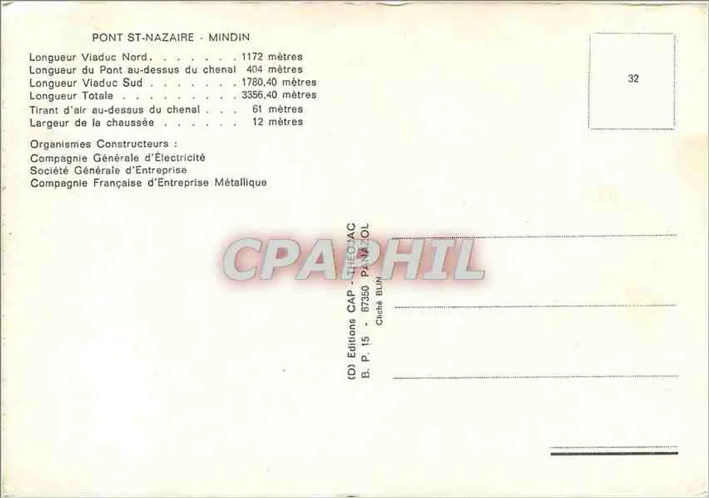 Saint-Nazaire - Mindin 다리 — 현수교 — Éditions CAP - Tilleulac - 뒷면