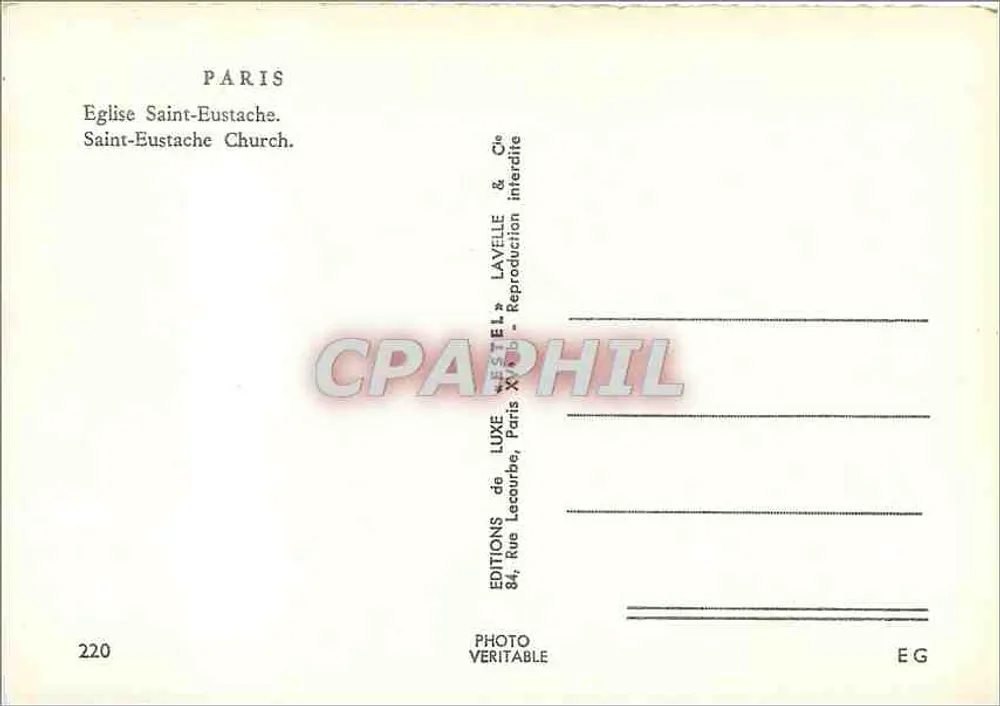 Igreja de São Eustáquio — Paris — Editor Estel, n° 220 - Verso