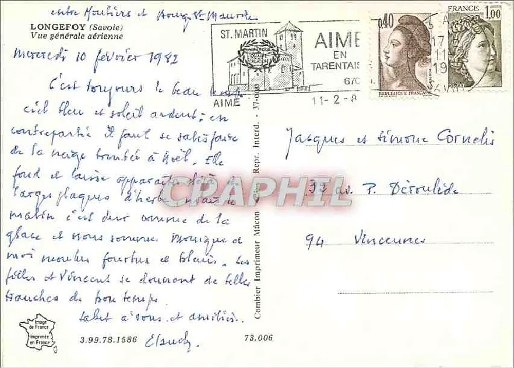 Longefoy sobre Aime — vista geral invernal — Cing - Verso