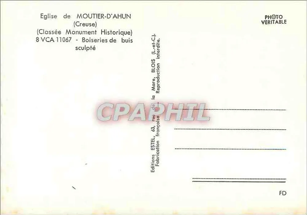 Kerk van Moutier-d'Ahun — (Geclassificeerd als Historisch Monument) — Edities ESTEL, Frankrijk - Achterkant