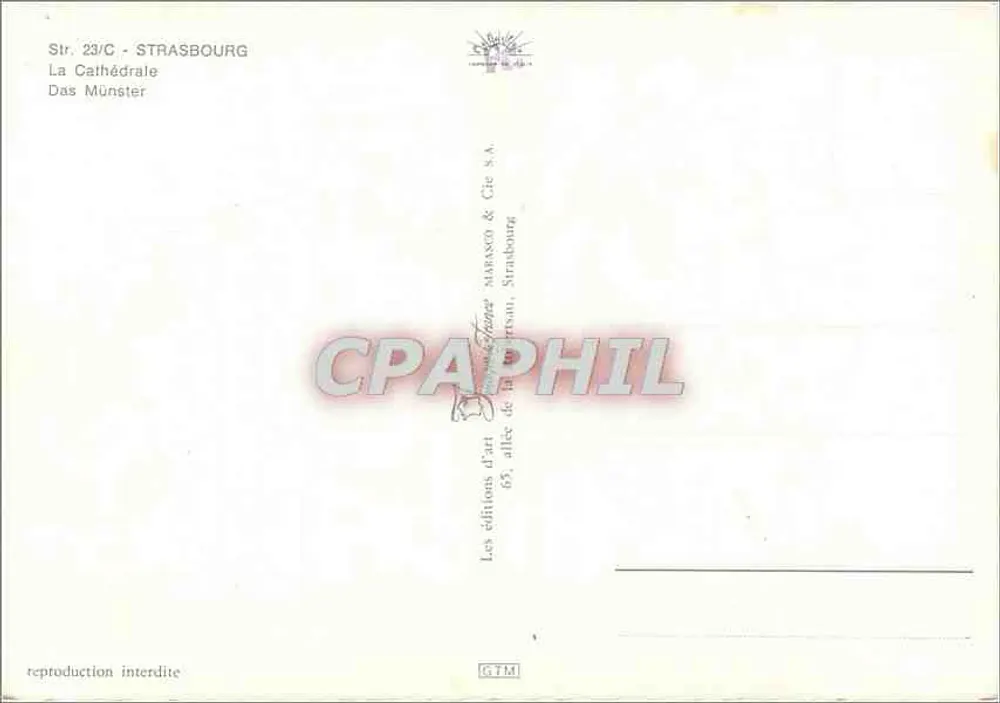 Strasbourg — Catedral de Nossa Senhora — edições de arte MARASCO & Cie S.A. - Verso