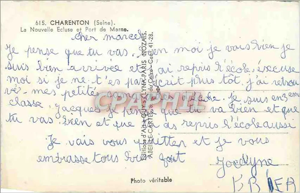 Charenton (Seine) — La Nouvelle Écluse et Port de Marne — Éditions d'Art-Guy & Lynx, Paris - Verso