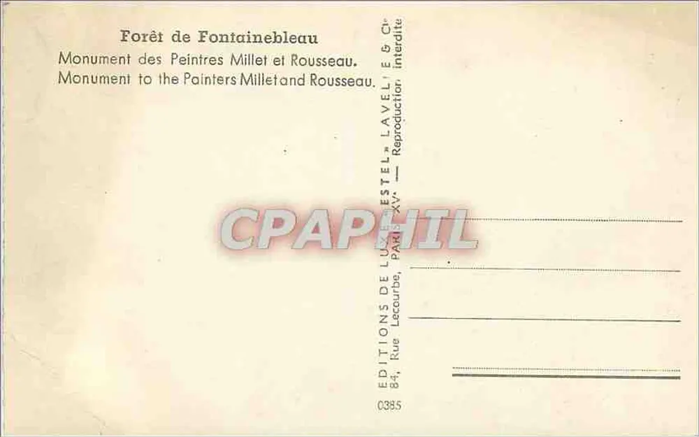 Wald von Fontainebleau — Denkmal für die Maler Millet und Rousseau — Éditions de Luxembourge - Rückseite