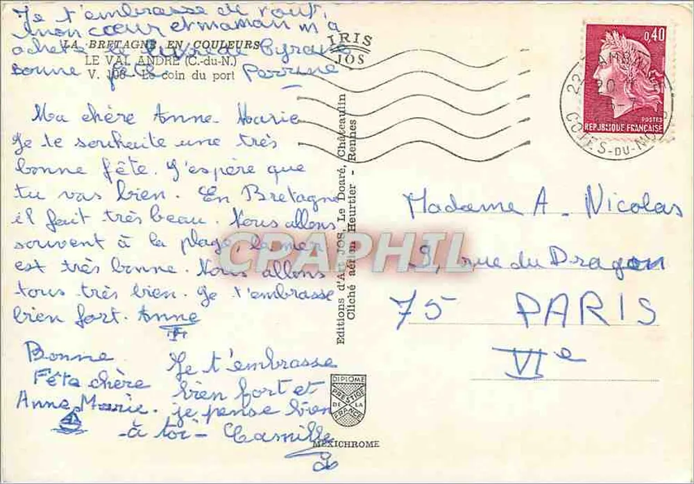 Le Val André (C.-du-N.) — hoek van de haven — Éditions d'Art Jos, Châteaulin - Achterkant