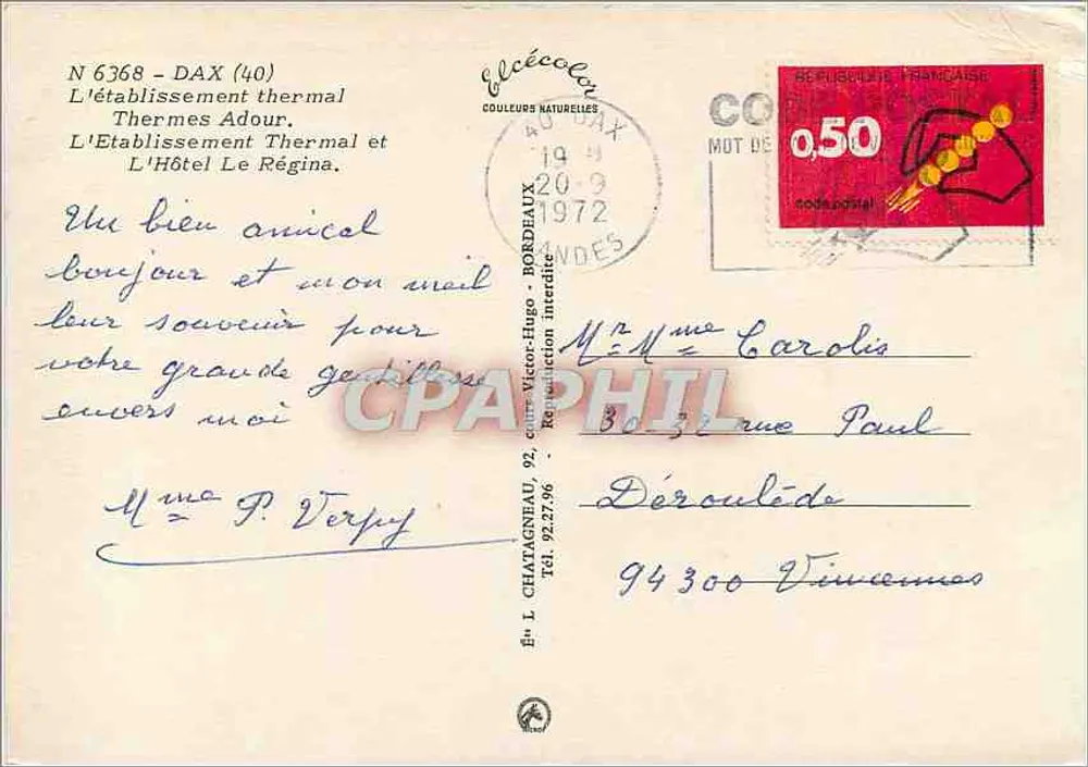 Thermes Adour — Banhos de Lodo, Piscinas, Massagens — Editora Elcée, n° 6368 - Verso
