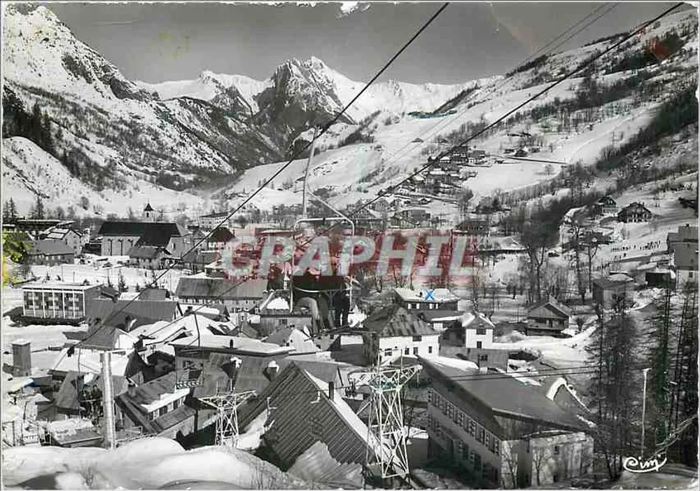 Valloire-Galibier — Vue générale du téléski d'hiver — Combière Imp. Macole - Recto